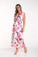 Frank Lyman Off-White/Pink Floral Print Wrap Maxi Dress Style 241335U