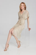 Joseph Ribkoff Champagne/Gold Pleated Fit-and-Flare Dress Style 241714