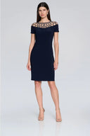 Joseph Ribkoff Midnight Sheath Dress With Embellished Neckline Style 241716