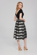 Joseph Ribkoff Black/Silver Striped Organza Fit-and-Flare Dress Style 241748