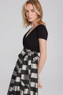 Joseph Ribkoff Black/Silver Striped Organza Fit-and-Flare Dress Style 241748