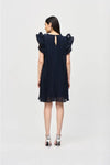 Joseph Ribkoff Midnight Chiffon Pleated Dress with Organza Flower Detail Style 241758