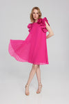 Joseph Ribkoff Shocking Pink Chiffon Pleated Dress with Organza Flower Detail Style 241758