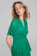 Joseph Ribkoff Noble Green Lace Ruffled A-Line Dress Style 241759