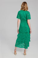 Joseph Ribkoff Noble Green Lace Ruffled A-Line Dress Style 241759