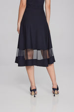 Joseph Ribkoff Midnight Blue Scuba Crepe And Mesh Flared Skirt Style 241763