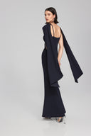 Joseph Ribkoff Midnight Blue Trumpet Gown with Rhinestone Detail Style 241786