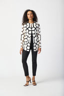 Joseph Ribkoff Vanilla/Black Laser-Cut Leatherette on Mesh Jacket Style 241905