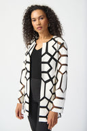 Joseph Ribkoff Vanilla/Black Laser-Cut Leatherette on Mesh Jacket Style 241905