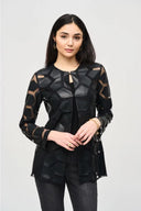 Joseph Ribkoff Black Laser-Cut Leatherette on Mesh Jacket Style 241905