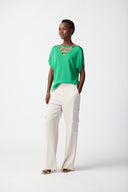 Joseph Ribkoff Green Sweater With Cutout Neckline Style 241915