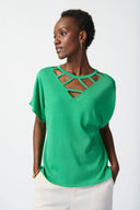 Joseph Ribkoff Green Sweater With Cutout Neckline Style 241915