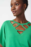 Joseph Ribkoff Green Sweater With Cutout Neckline Style 241915