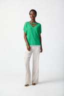 Joseph Ribkoff Green Sweater With Cutout Neckline Style 241915