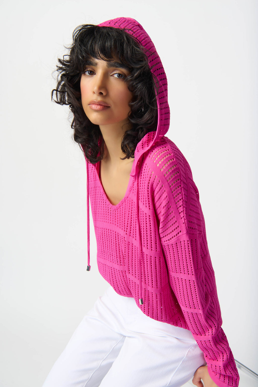 Joseph Ribkoff Ultra Pink Hooded Sweater Style 241923