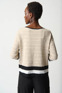 Joseph Ribkoff Moonstone/Vanilla/Black Striped Sweater Style 241924