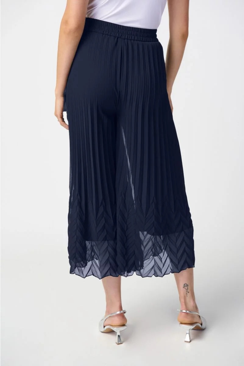 Joseph Ribkoff Midnight Blue Chiffon Pleated Pull-On Culotte Pants Style 241931