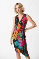 Joseph Ribkoff Black/Multi Tropical Print Wrap Dress Style 242012