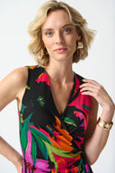 Joseph Ribkoff Black/Multi Tropical Print Wrap Dress Style 242012