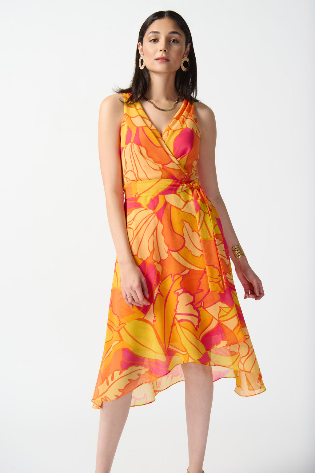 Pink/Multi Tropical Print Fit and Flare Dress Style 242015