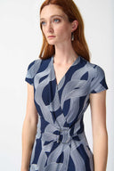 Joseph Ribkoff Midnight Blue/Vanilla Abstract Print Wrap Dress Style 242023