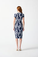 Joseph Ribkoff Midnight Blue/Vanilla Abstract Print Wrap Dress Style 242023