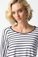 Joseph Ribkoff Vanilla/Midnight Blue Flared Striped Top Style 242049