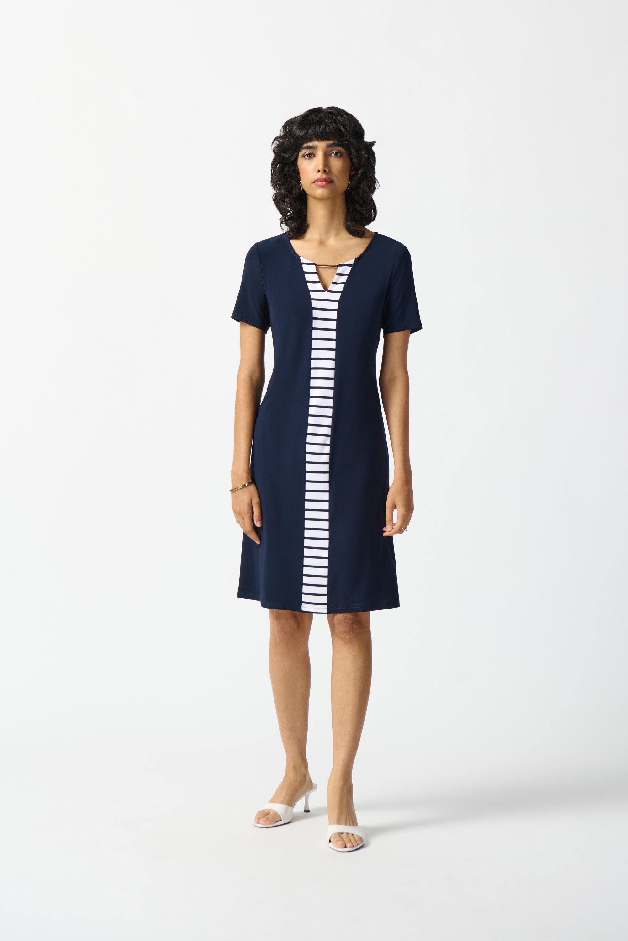 Joseph Ribkoff Midnight Blue/Vanilla Stripe Combo Shift Dress