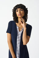 Joseph Ribkoff Midnight Blue/Vanilla Stripe Combo Shift Dress Style 242068