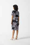 Joseph Ribkoff Vanilla/Black Floral Stripe Straight Dress Style 242118