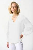 Joseph Ribkoff Off-White Georgette Puff Sleeve Top Style 242124