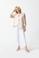 Joseph Ribkoff Beige/Off-White Shadow Stripe Organza Swing Jacket Style 242170