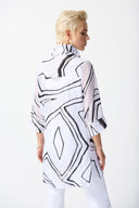 Joseph Ribkoff White/Black Abstract Print A-Line Blouse Style 242171