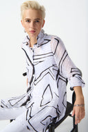 Joseph Ribkoff White/Black Abstract Print A-Line Blouse Style 242171