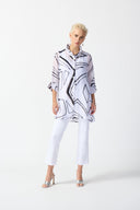 Joseph Ribkoff White/Black Abstract Print A-Line Blouse Style 242171