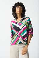 Joseph Ribkoff Black/Multi Geometric Print Boxy Top Style 242176