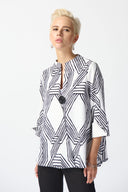 Joseph Ribkoff Vanilla/Black Geometric Print Trapeze Jacket Style 242185