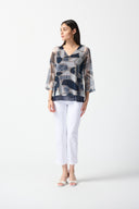 Joseph Ribkoff Vanilla/Multi Mesh Abstract Print Layered Top Style 242200