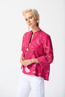 Joseph Ribkoff Pink/Gold Tropical Print Swing Jacket Style 242219