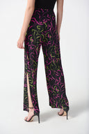 Joseph Ribkoff Black/Multi Leaf Print Wide-Leg Pants Style 242221