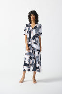 Joseph Ribkoff Vanilla/Multi Abstract Print Trapeze Dress Style 242227