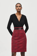 Joseph Ribkoff Black/Red Jacquard Knit Plaid Sheath Dress Style 243060