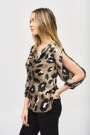 Joseph Ribkoff Black/Multi Satin Animal Print Top Style 243108