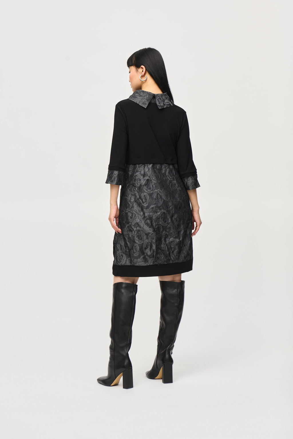 Joseph Ribkoff Black/Grey Floral Print Cocoon Dress Style 243126