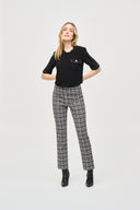 Joseph Ribkoff Black/White Jacquard Plaid Straight Pull-On Pants Style 243130