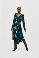 Joseph Ribkoff Black/Multi Abstract Print Wrap Dress Style 243147