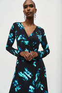 Joseph Ribkoff Black/Multi Abstract Print Wrap Dress Style 243147