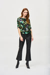 Joseph Ribkoff Black/Multi Mesh Abstract Print Blouson Top Style 243193