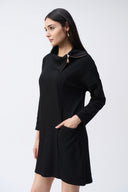 Joseph Ribkoff Olive/Black Zipper Collar Cocoon Dress Style 243207