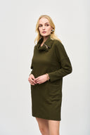 Joseph Ribkoff Olive/Black Zipper Collar Cocoon Dress Style 243207